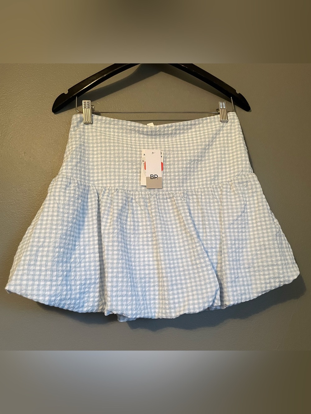 NWT BP Sz Small Women’s Blue Gingham Bubble Mini Skirt Ret $59!